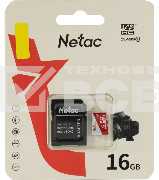 Карта памяти Netac P500 ECO 16GB MicroSDHC C10 up to 80MB/s, retail pack with SD Adapter