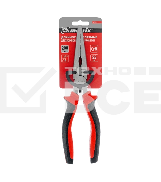 Длинногубцы прямые, 200 мм, хром-ванадий, двухкомпонентные рукоятки Matrix
