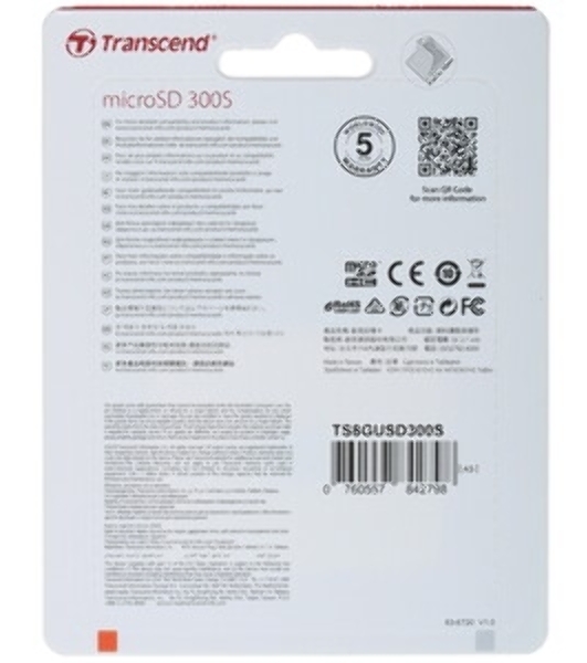 Флеш карта microSDHC 8Gb Class10 Transcend TS8GUSD300S w/o adapter