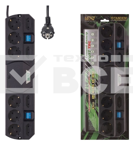 Сетевой фильтр Most TRG 5 м (10 розеток) черный, коробка