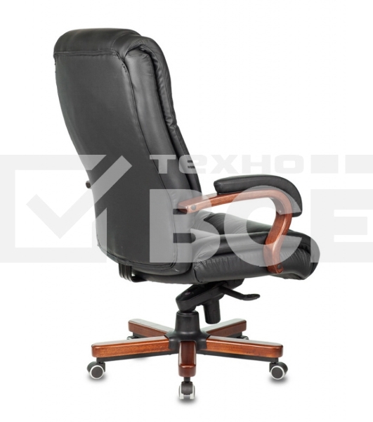 Кресло руководителя Бюрократ T-9925WALNUT/BLACK черный, кожа, крестовина дерево