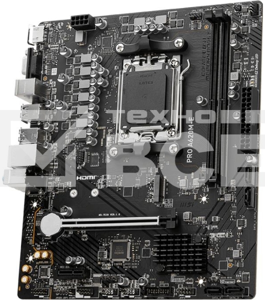Материнская плата MSI PRO A620M-E, AM5, AMD A620, 2xDDR5, 4xSATA, 1xM.2, 1xPCI-E 4.0 x16, 1xPCI-E 4.0 x1, 1xHDMI, 1xVGA, 1x1Gb LAN, 2xUSB 2.0, 4xUSB 3.2 Gen 1, 3x3.5 мм, 7.1, Micro-ATX