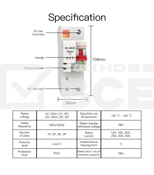 Выключатель MOES Zigbee circuit breaker 1P 10A ZCB-SC-1P10