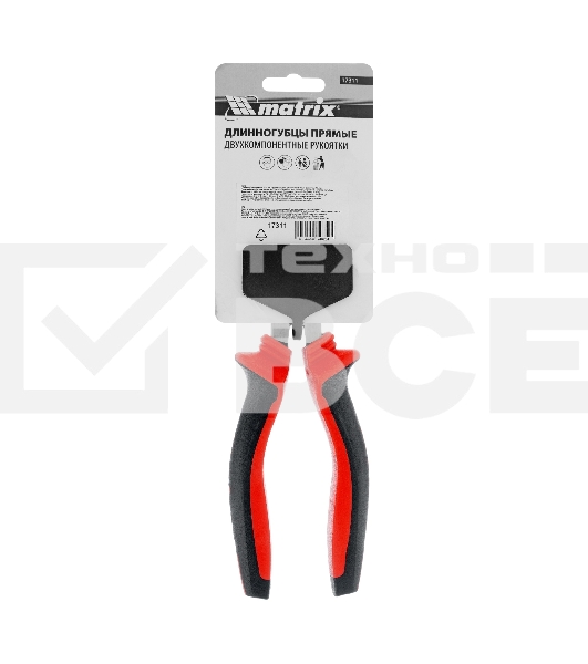 Длинногубцы прямые, 200 мм, хром-ванадий, двухкомпонентные рукоятки Matrix