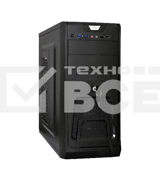 Компьютерный корпус Miditower ExeGate CP-603UB-UNS400 (ATX, БП UNS400 с вент. 12см, 2хUSB, аудио, черный)