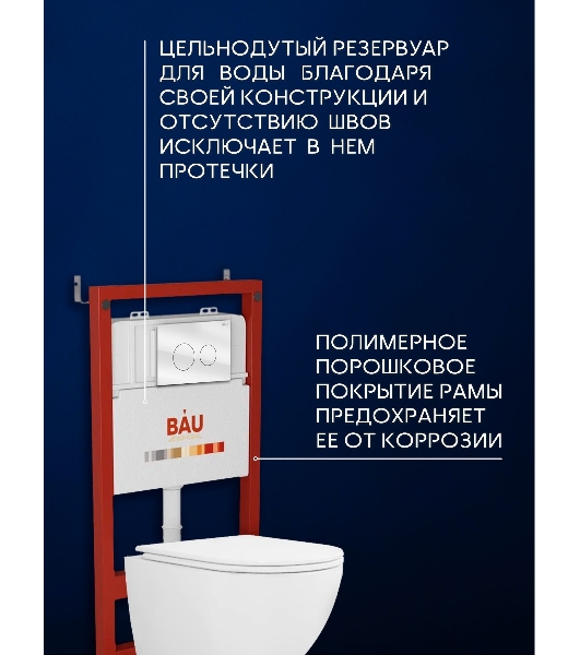 Комплект BAU 6 в 1: инсталляция BAU PRO, унитаз подвесной торнадо Bau Dream Hurricane-3, сиденье дюропласт микролифт, клавиша из стекла BAU Dream, белая