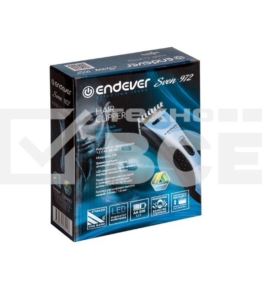 Машинка для стрижки Endever Sven 972, аккумуляторная, кнопка для регулировки высоты лезвия от 0.8 до 1,8 мм., насадки 3/6/9/12/15/18 мм.