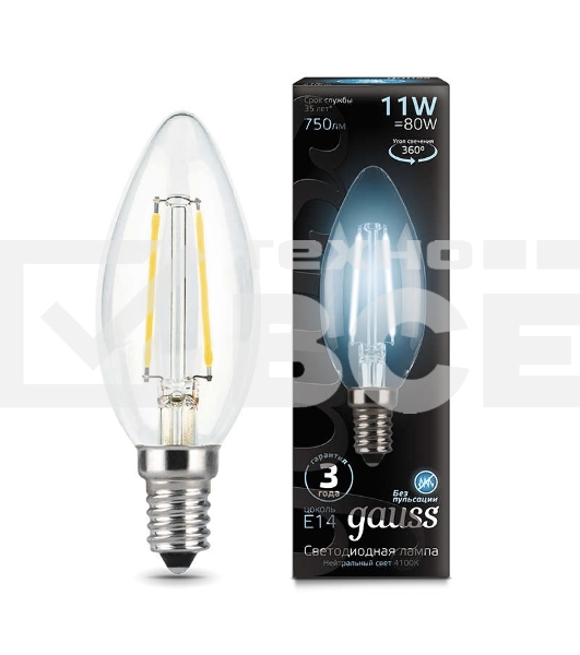 Лампа светодиодная филаментная Black Filament 11Вт свеча 4100К E14 Gauss 103801211