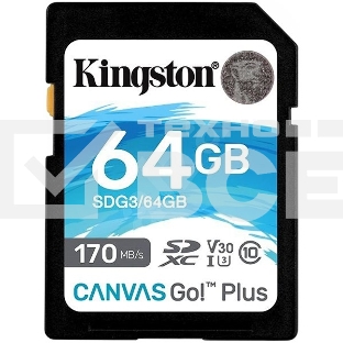Флеш карта Kingston 64GB SDXC Canvas Go Plus 170R C10 UHS-I U3 V30 EAN: 740617301397