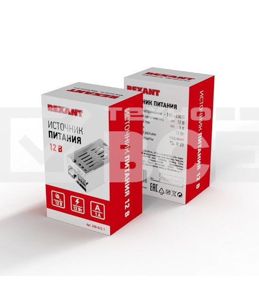 Источник питания 220 V AC/12 V DC 1 A 12 W с разъемами под винт, без влагозащиты (IP23)