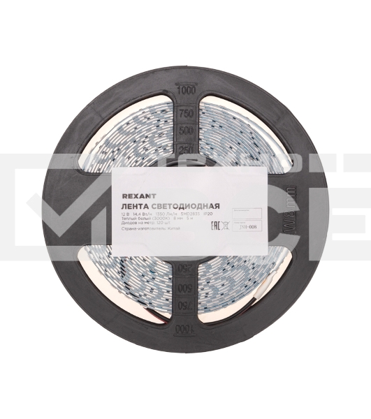 Лента светодиодная 12В, SMD2835, 14,4Вт/м, 120 LED/м, 3000K, 8мм, 5м, IP20 Rexant