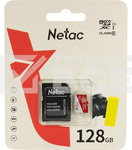 Карта памяти Netac P500 ECO 128GB MicroSDXC U1/C10 up to 80MB/s, retail pack with SD Adapter