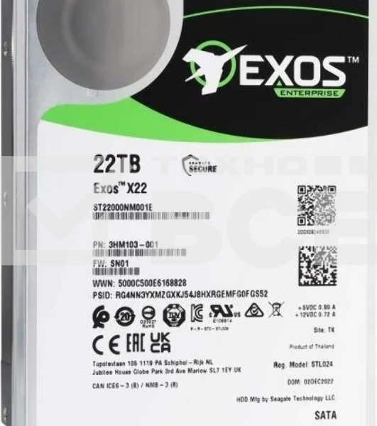 Жесткий диск Seagate HDD Exos X22 ST22000NM001E 22TB 7200rpm SATA-III 512Mb 3.5
