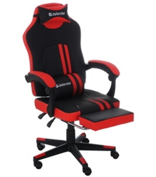 Кресло Defender DIABLO BLACK/RED черный/красный, экокожа, подставка для ног