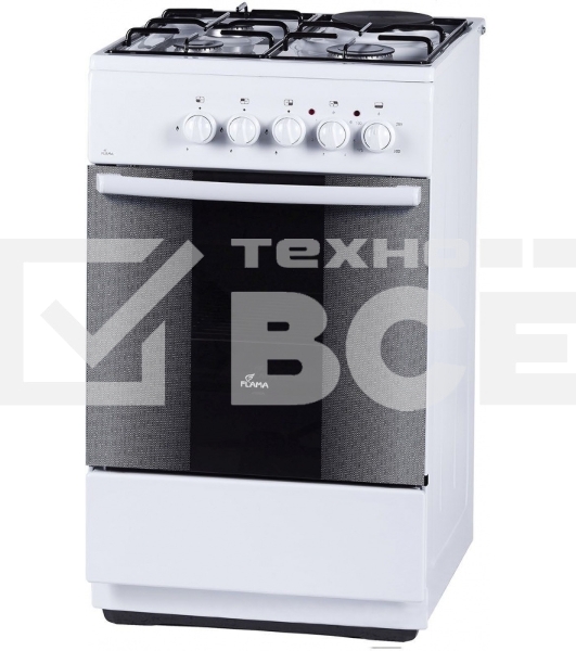 Плита комбинированная Flama RK 23-105 W белый, конфорок 4 шт, духовка 50 л, 50 см x 85 см x 60 см