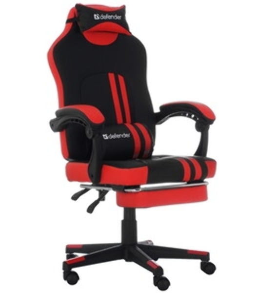 Кресло Defender DIABLO BLACK/RED черный/красный, экокожа, подставка для ног