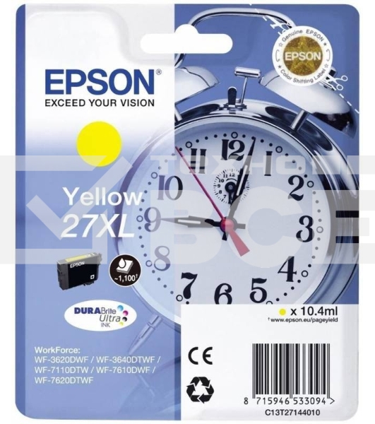 Картридж струйный Epson 27XL T2714 (C13T27144022/C13T27144020) желтый, 10,4 мл. (1100 стр.), для WF7110/7610/7620
