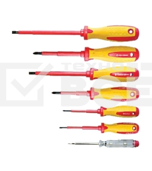 Набор отверток Matrix диэлект.до 1000в проб.эл. - до 250в двухкомп.рукоятки (7шт.)