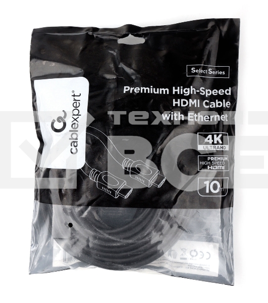 Кабель HDMI Cablexpert CC-HDMI4L-10M, 10м, v2.0, 19M/19M, серия Light, черный, позол.разъемы, экран, пакет