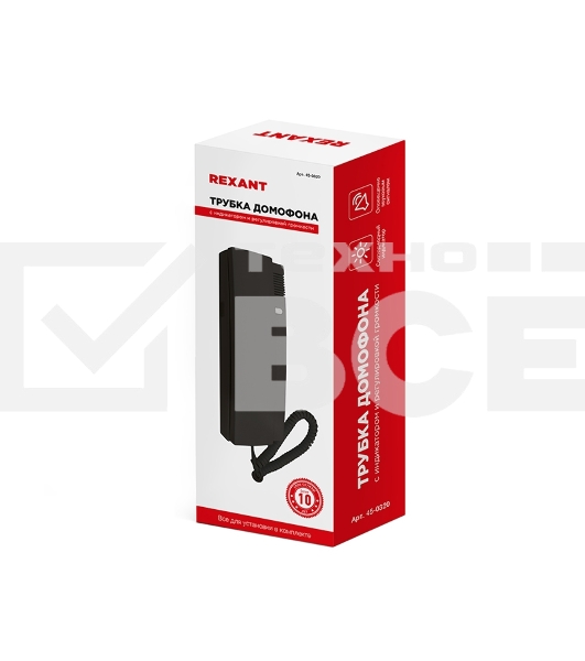 Трубка домофона с индикатором и регулировкой звука RX-320, черная Rexant