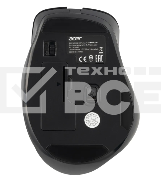 Мышь беспроводная Acer OMR140 черный, 1600 dpi, радиоканал, USB, кнопки - 6