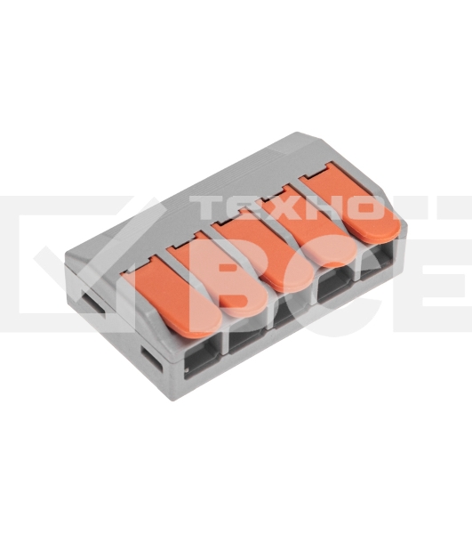 Универсальная клемма Rexant СМК 222-615/221-615, 5-проводная серый 0,5-4/6 мм² (блистер 5 шт/уп)