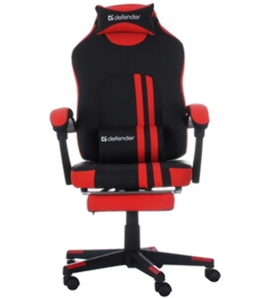 Кресло Defender DIABLO BLACK/RED черный/красный, экокожа, подставка для ног