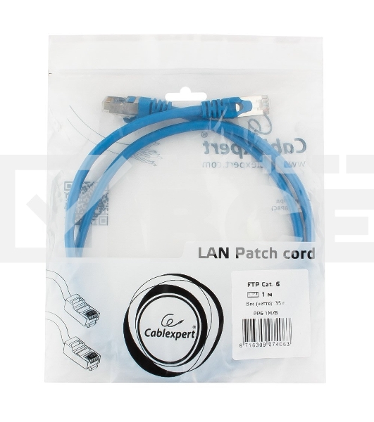 Патч-корд FTP Cablexpert кат.6, 1м, литой, многожильный (черный)