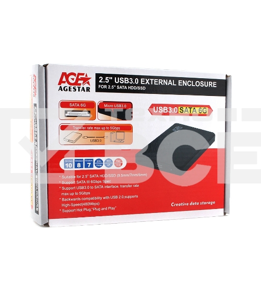 Внешний корпус для HDD AgeStar 3UB2P2 SATA III пластик черный 2.5