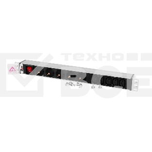 Блок розеток ЦМОRem-10 без шнура с выкл., 5 Schuko, 5 IEC 60320 C13, вход IEC 60320 C14, 10A, алюм., 19
