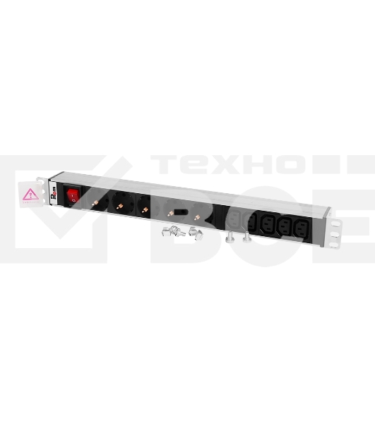 Блок розеток ЦМОRem-10 без шнура с выкл., 5 Schuko, 5 IEC 60320 C13, вход IEC 60320 C14, 10A, алюм., 19