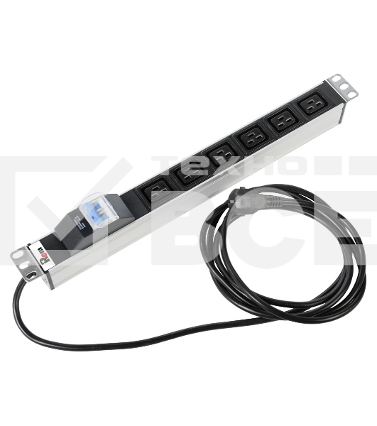 Блок силовых розеток Rem Rem-16, IEC 60320 С19 х 6, вход Schuko, шнур 3 м, 45х484х45 мм (ВхШхГ), 16А, автомат
