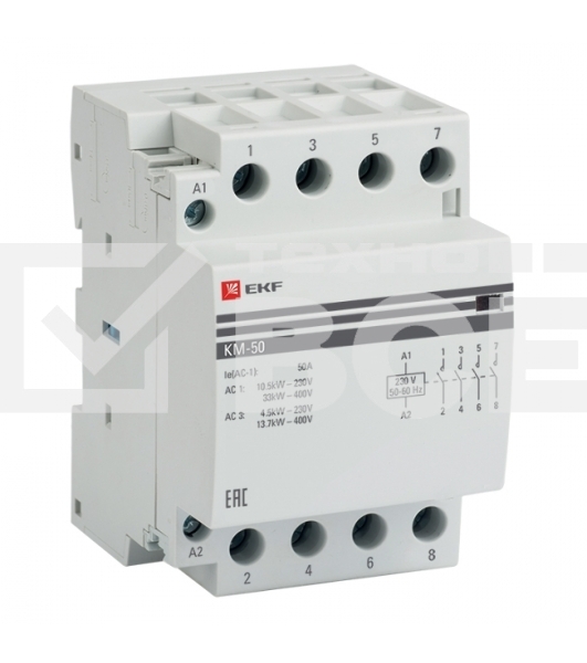 Контактор модульный EKF km-3-50-40 КМ 50А 4NO (3 мод.) PROxima