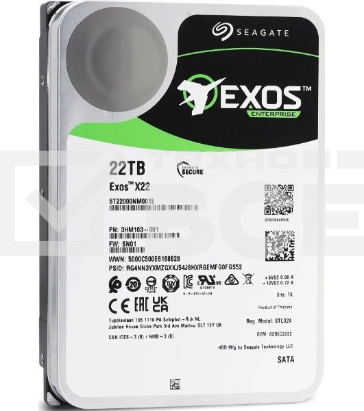 Жесткий диск Seagate HDD Exos X22 ST22000NM001E 22TB 7200rpm SATA-III 512Mb 3.5