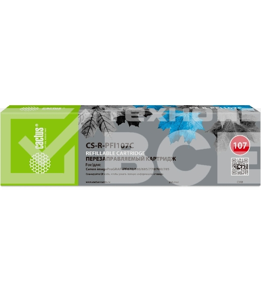 Картридж перезаправляемый струйный Cactus CS-R-PFI107C голубой для Canon imageProGRAF iPF670/680/685/770/780/785 без чипа
