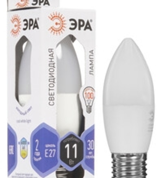 Лампа светодиодная ЭРА STD LED B35-11W-860-E27 11 Вт свеча холодный дневной свет