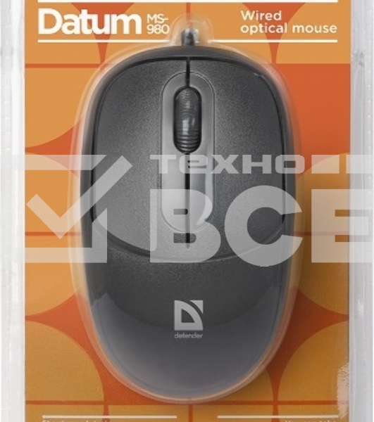 Мышь проводная Defender Datum MS-980 черный, 1000 dpi, USB, кнопки - 3