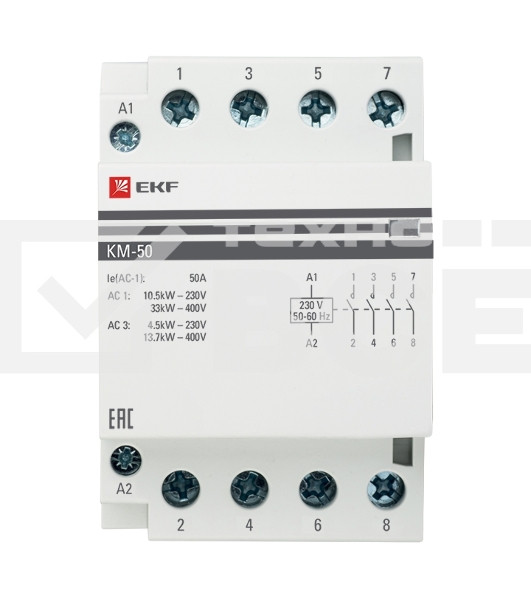 Контактор модульный EKF km-3-50-40 КМ 50А 4NO (3 мод.) PROxima