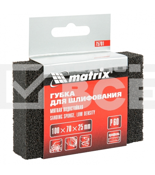 Губка для шлифования, 100 х 70 х 25 мм, мягкая, P 60 Matrix