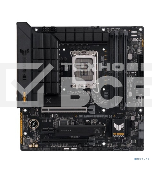 Материнская плата ASUS TUF GAMING B760M-PLUS D4, LGA1700, Intel B760, 4xDDR4, 4xSATA, 2xM.2, 1xPCIe 5.0 x16, 1xPCIe 4.0 x4, 1xPCIe 4.0 x1, 1xDP, 1xHDMI, 1x2.5Gb LAN, Wi-Fi, Bluetooth, 1xUSB-C 20Gbps, 4xUSB-A 10Gbps, 1xUSB-A 5Gbps, 2xUSB-A 2.0, 5x3.5 мм, 7
