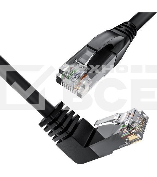 Патч-корд прямой 10.0m UTP кат.5e, черный, верхний угол, литой, ethernet high speed, RJ45, T568B