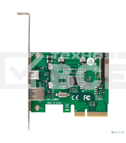 Контроллер ExeGate EXE-320-1A1C (PCI-E x4 v3.0, USB3.2 Gen2 1xType-A + 1xType-C ext., SuperSpeed+ скорость до 10 Гбит/с, разъем доп.питания, ASMedia Chipset ASM1142)