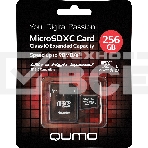 Карта памяти QUMO MicroSDXC 256 GB UHS-I, 3.0 , адаптер в комплекте SD, R/W 90/20 MB/s черно-красная картонная упаковка, фото2