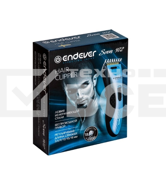 Машинка для стрижки Endever Sven 972, аккумуляторная, кнопка для регулировки высоты лезвия от 0.8 до 1,8 мм., насадки 3/6/9/12/15/18 мм.