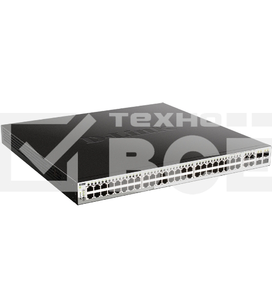 Коммутатор D-Link DGS-1210-52MP/FL1A, L2 Managed Switch with 48 10/100/1000Base-T ports and 4 100/1000Base-T/SFP combo-ports (48 PoE ports 802.3af/802.3at (30 W), PoE Budget 370 W).16K Mac address, 802.3x Flow