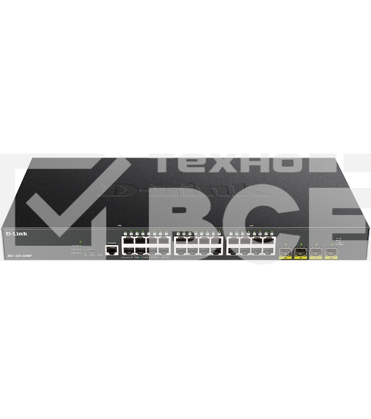 Коммутатор D-Link DGS-1250-28XMP/A1A, L2 Smart Switch with 24 10/100/1000Base-T ports and 4 10GBase-X SFP+ ports (24 PoE ports 802.3af/802.3at (30 W), PoE Budget 370W).16K Mac address, 802.3x Flow Control, 4K