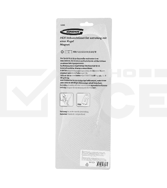 Набор ключей Gross 16400 имбусовых hex 1.5–10мм s2 9шт магнит экстра-длин. с шаром хром/краска