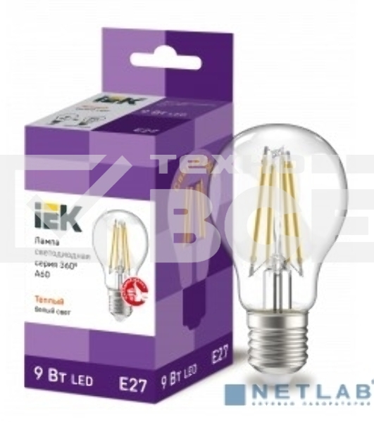 Лампа LED A60 шар прозр. Iek LLF-A60-9-230-40-E27-CL 9Вт 230В 4000К E27 серия 360°