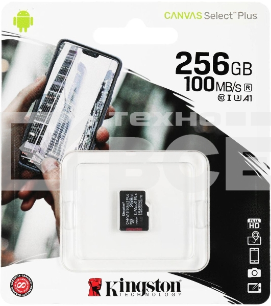 Флеш карта microSDHC 256GB microSDXC Class10 Kingston <SDCS2/256GBSP> UHS-I Canvas Select up to 100MB/s без адапт