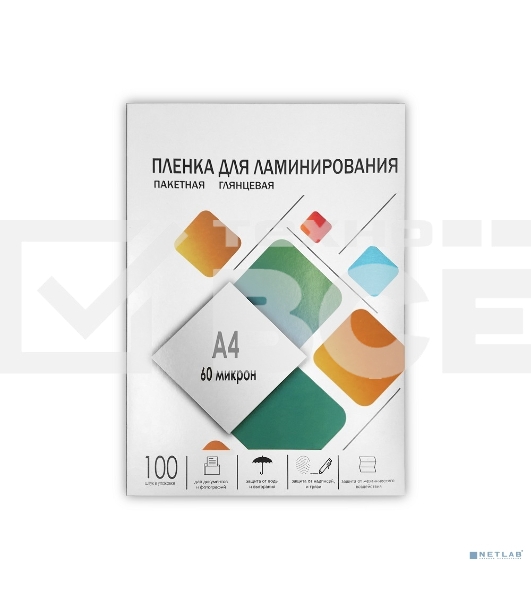 Пленка для ламинирования Heleos 60мкм A4 (100шт) глянцевая 216x303мм LPA4-60